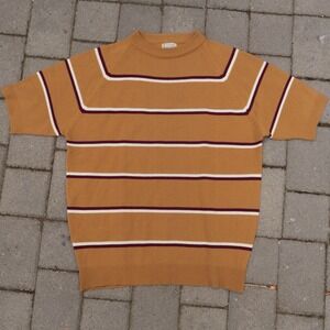 Vintage 70s Penney Town Craft Plus Short Sleeve Striped Knit Sweater Acrylic Med